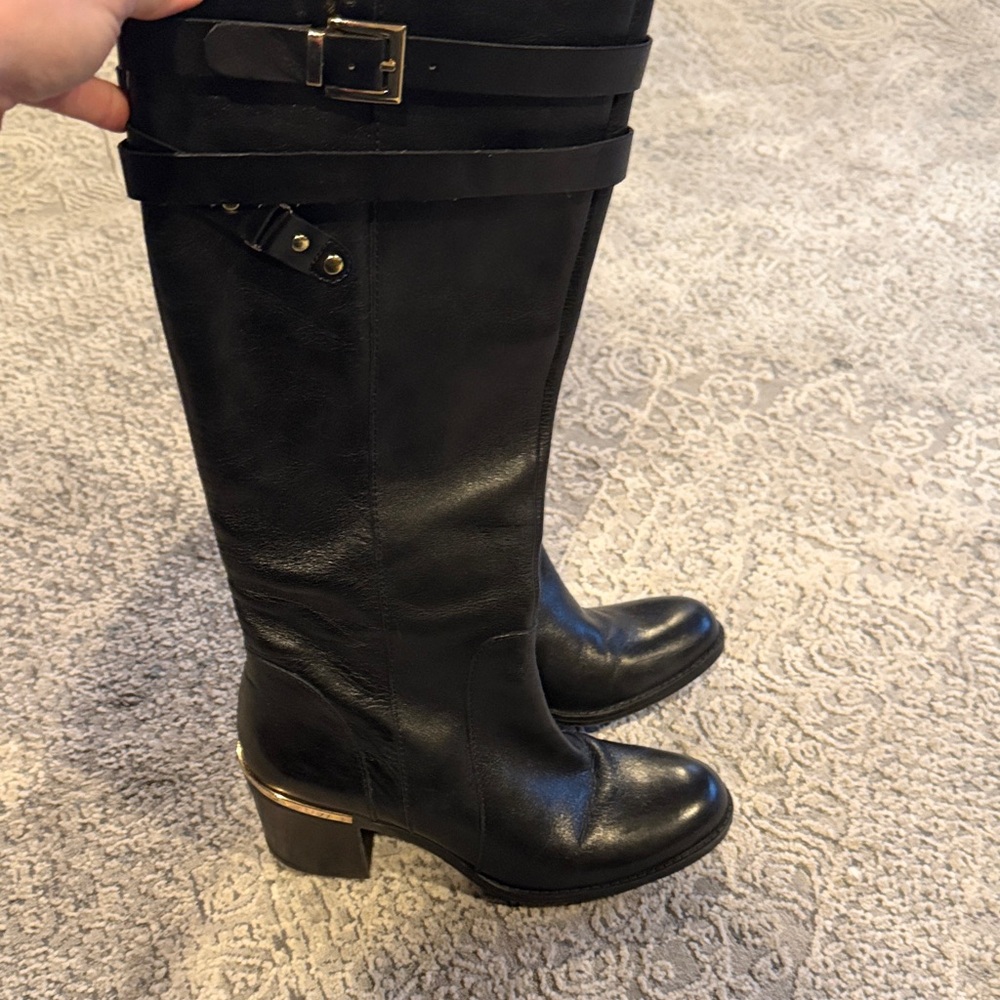Franco Sarto Black Leather Boots with Gold Accents- size 7.5